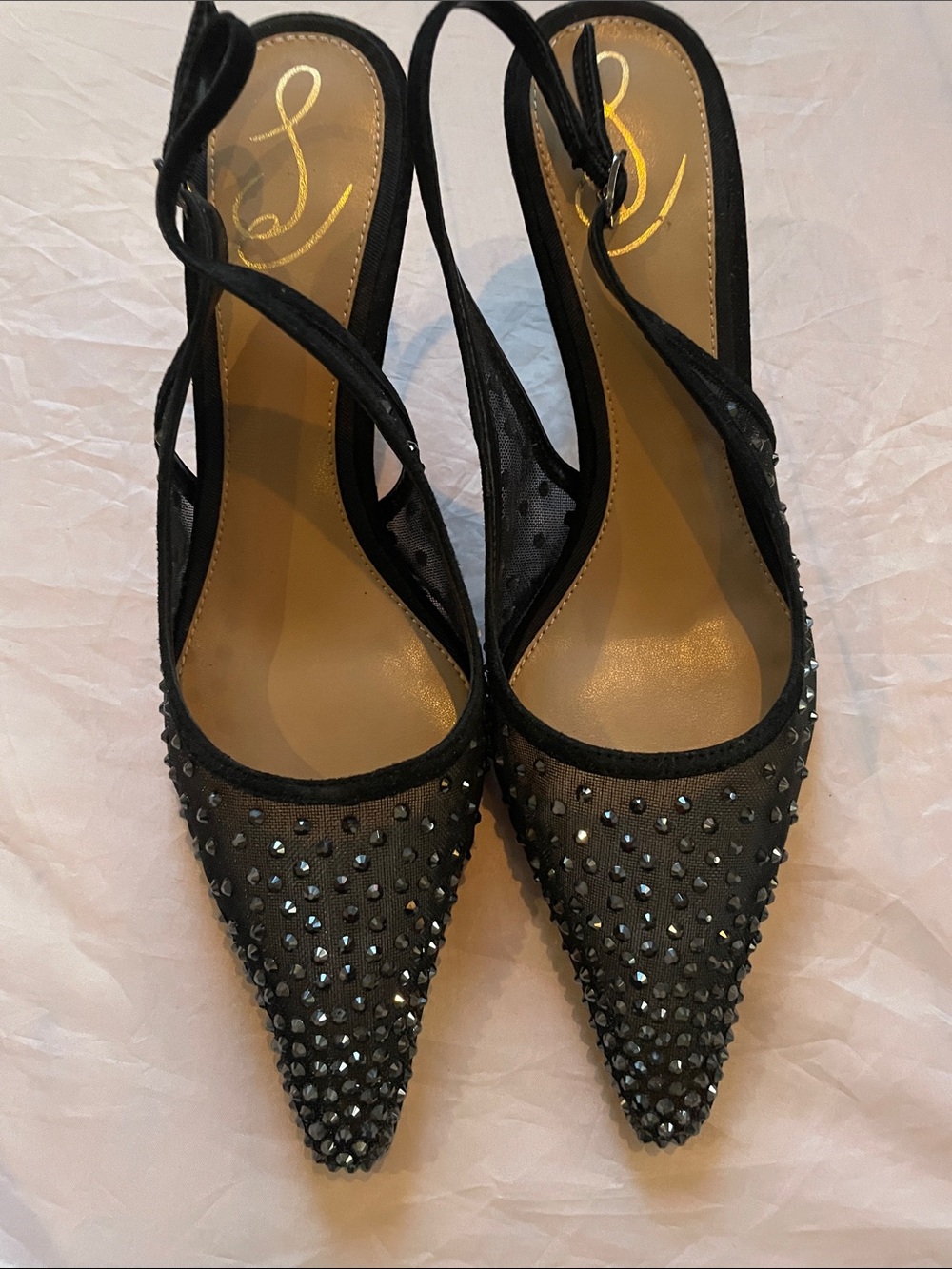 Like New Sam Edelman shoes Black Studded Pointed Toe Slingback Heels Size 7 mesh